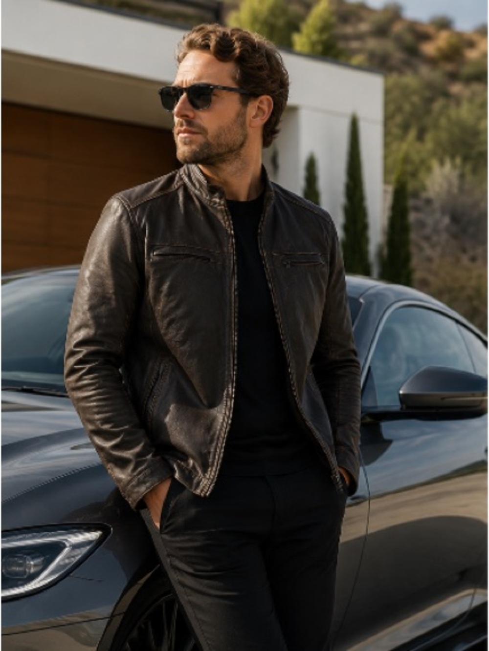 Black Rivet Brown Leather Jacket M  Office Business Casual Minimalist Timeless